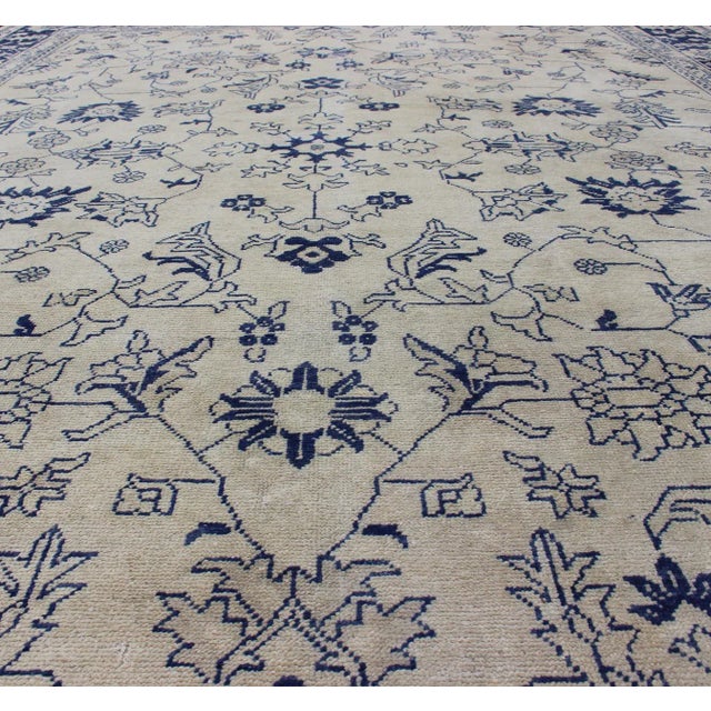 Textile Floral Vintage Oushak in Blue and Cream With All-Over Design 8'0 X 10'7 For Sale - Image 7 of 13