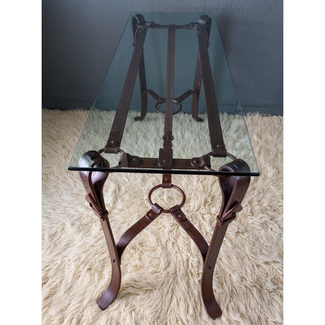Jacques Adnet Hermes Style Iron Leather Bridle Strap Equestrian Console Table For Sale - Image 18 of 18