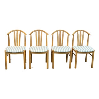 Set of 4 Late 20th Century Postmodern Light Oak Dining Chairs With Upholstered Seats For Sale