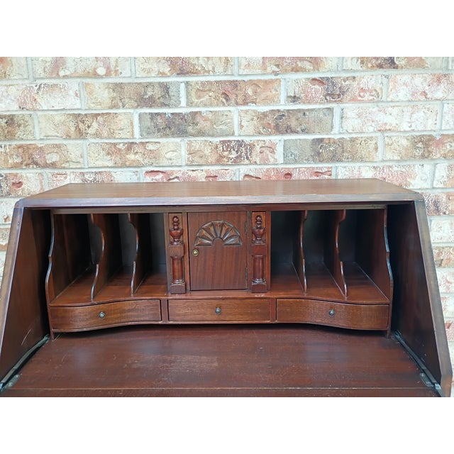 Vintage Chippendale-Style Mahogany Slant Front Secretary Desk With Claw Feet and Hidden Compartments For Sale - Image 9 of 15