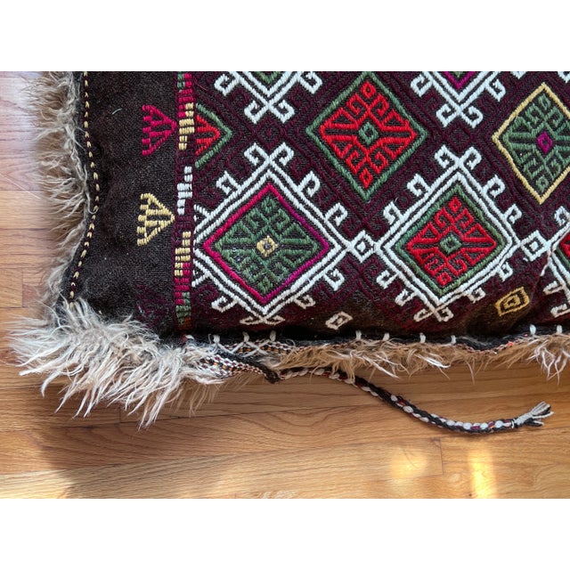 Antique Kilim and Alpaca Floor Pillow For Sale - Image 4 of 10