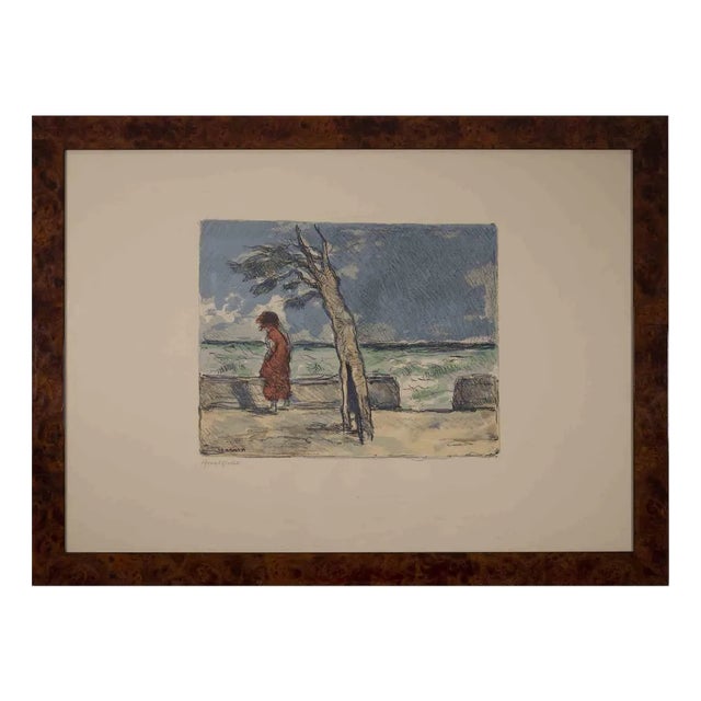 Renato Natali, Seaside with a Figure, Original Lithograph, 1970s For Sale