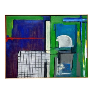 Vintage Boho Monumental Signed Abstract Geometric Original Oil on Canvas For Sale