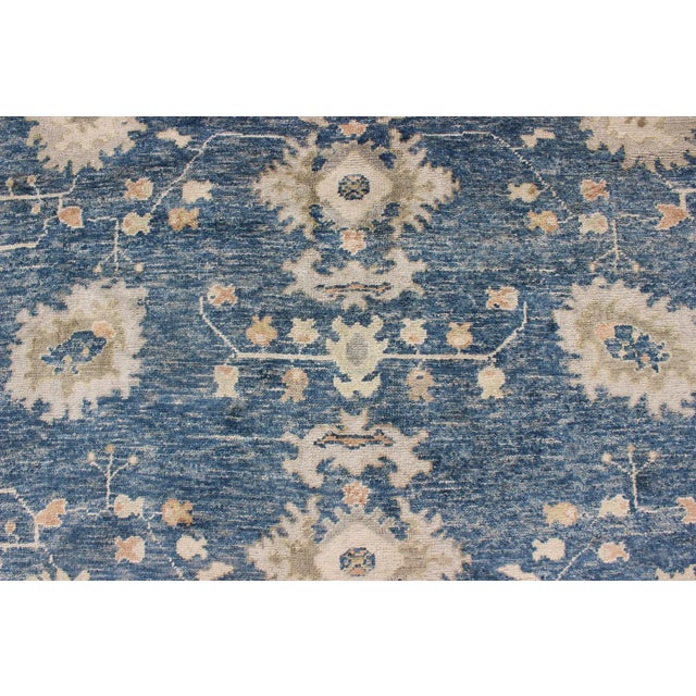 Blue Turkish Oushak Rug in Blue Background by Keivan Woven Arts 10'5 X 13'4 For Sale - Image 8 of 9