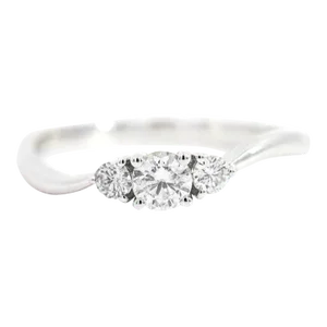 1/3 Carat Natural Diamond Mini 3-Stone Curved Ring in 14k White Gold Size 6.25
