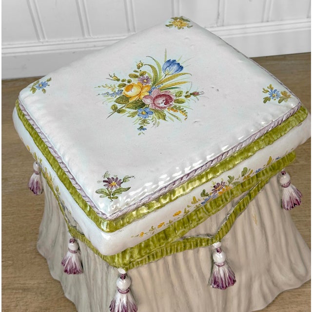 Vintage Italian Majolica Porcelain Ottoman Garden Stool For Sale - Image 10 of 11