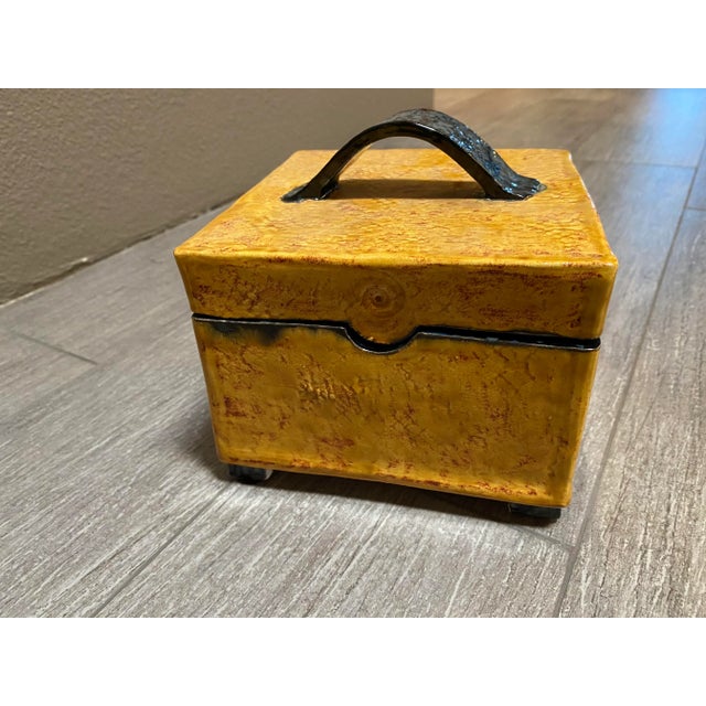 2010s Mottled Yellow Gold and Navy Blue Ceramic Box For Sale - Image 5 of 5