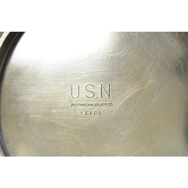 Vintage US Navy Art Deco Silver Plated Coffee Tea Pot Kettle w/ Wooden Handle. Circa Mid 20th Century. Measurements: 10" H...