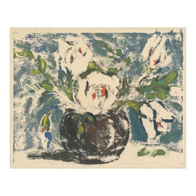 1930 Vintage White Flowers in a Vase Art Print by Zolo Palugyay - 14" X 11" For Sale