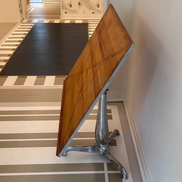 Wood Mid 20th Century Drafting Table With Chrome Base For Sale - Image 7 of 12