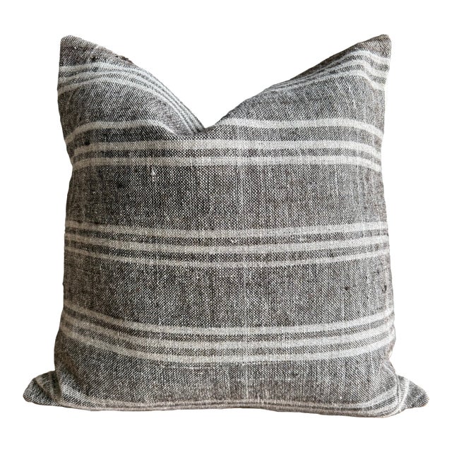 Vintage Rug Pillow Cover With Stripes For Sale