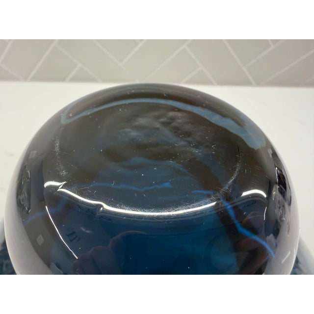 Global Views Blue Ball Footed Bowl Small Hand Blown Polish Art Glass (Listing 2) For Sale - Image 10 of 11