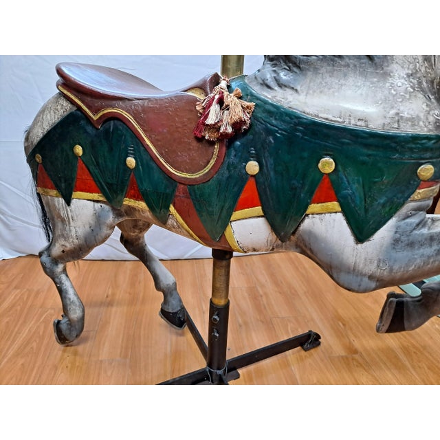 Original Gustav Dentzel middle row "jumper" carousel horse w/cast iron stand Original to a Germantown PA park, and...