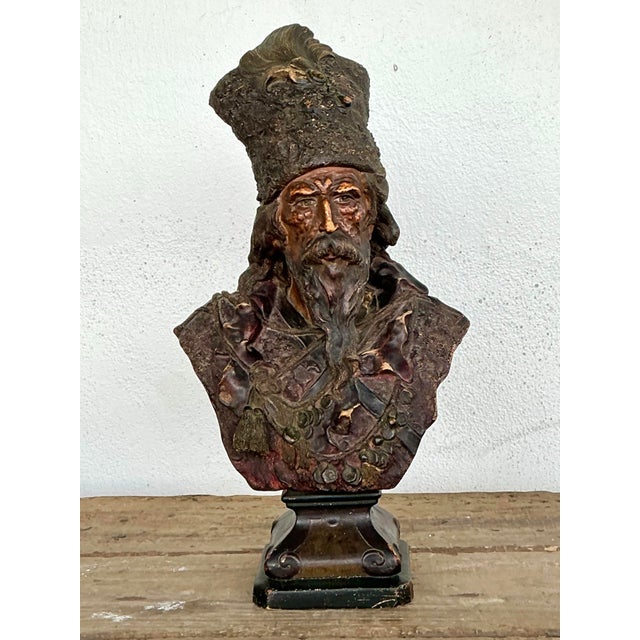 Realism Vintage Patinated Bust of Man For Sale - Image 3 of 12
