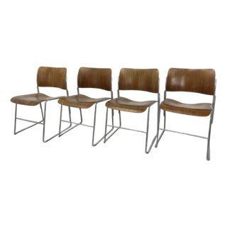 Set of 4 Mid Century David Rowland 1970's - 40/4 - Stackable Wood Dining Chairs, Signed For Sale