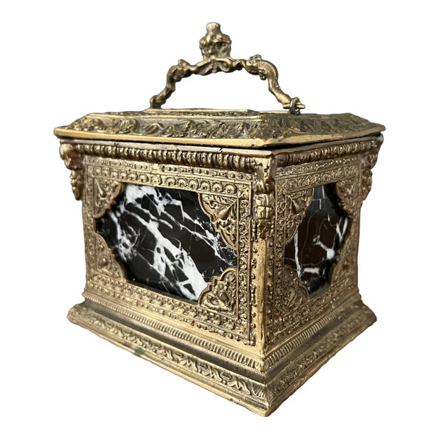 Early 1900s Ornate Baroque Bronze & Marble Casket For Sale
