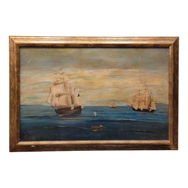 French Artist, Naval Battle, 1800s, Oil on Board, Framed For Sale