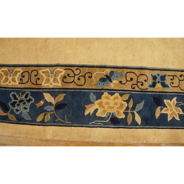 1920s Beige Field Antique Chinese Peking Floral Medallion Oriental Wool Rug For Sale - Image 9 of 11