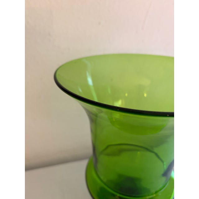 This elegant mid-century modern pedestal vase was handcrafted in the historic glassmaking region of Empoli, near Florence,...