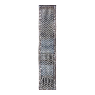 Antique Persian Runner With in Steel Blue, Gray and Brown 2'5 X 12' For Sale