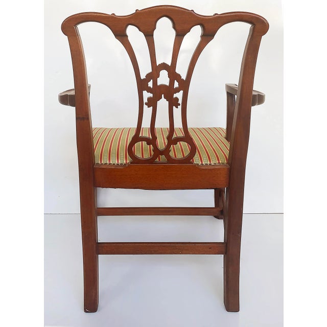 Late 20th Century Chippendale Style Mahogany Slat Back Armchair W/ Upholstered Seat Cushion For Sale - Image 5 of 12