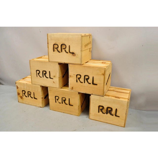 Late 20th Century RRL Wooden Sliding Lid Crate Ralph Lauren? Perishable Burn Mark Storage Box For Sale - Image 12 of 12
