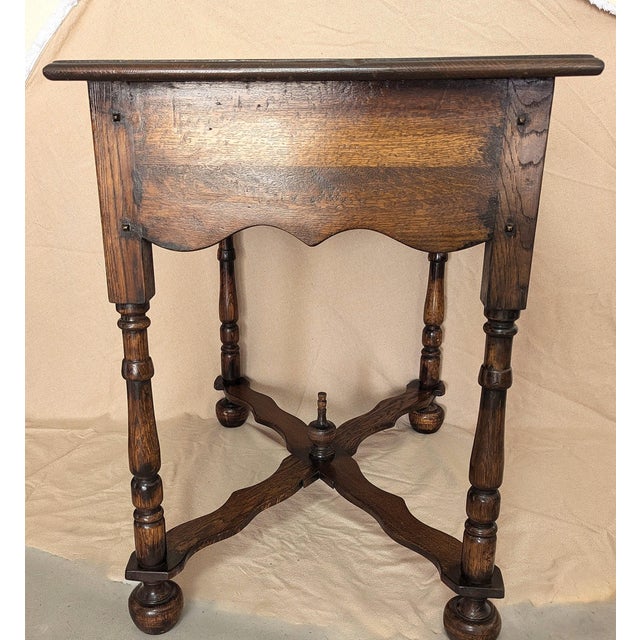 Traditional Antique Oak William & Mary Side Table With Cross Stretcher For Sale - Image 3 of 15