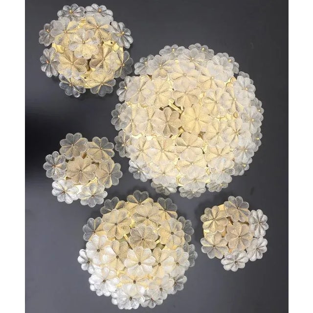 Vintage Small Ernst Palme Brass and Floral Glass Flush Mount Sconce\ For Sale In Los Angeles - Image 6 of 8