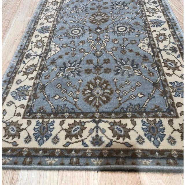 Contemporary 2x10 Blue Hand-Knotted Wool Floral Cartouches Classic Traditional Carpet Rug For Sale - Image 3 of 7