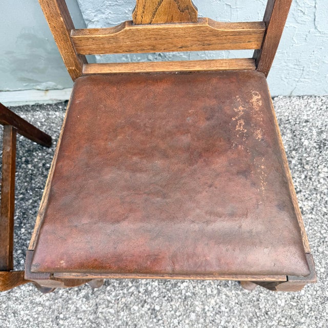 Antique Oak Dining Chairs - A Pair For Sale - Image 4 of 11