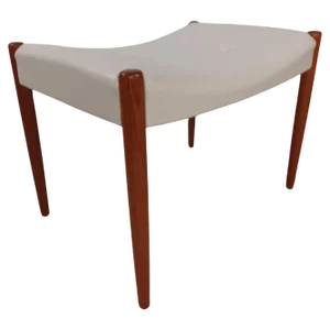 Fully Restored Danish Footstool in Teak Reupholstered in Cream Leather, 1960s