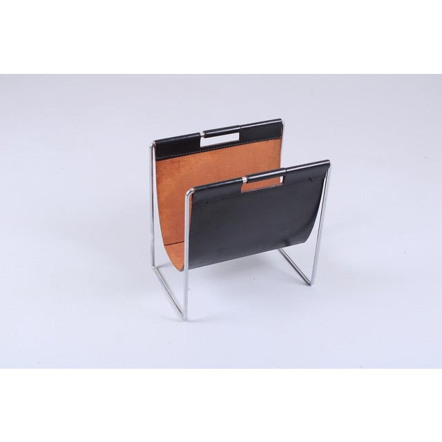 Chrome Steel and Black Leather Magazine Rack from Brabantia, 1960s For Sale - Image 12 of 13