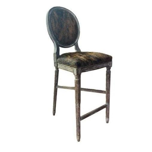 Not Yet Made - Made To Order Medallion Louie Bar Stool - Tan/Black Brindle Cowhide / Copper Painted Frame For Sale - Image 5 of 5
