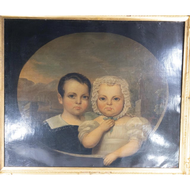 We are selling this great American sentimental double portrait painting. This slightly folky Americana painting features a...