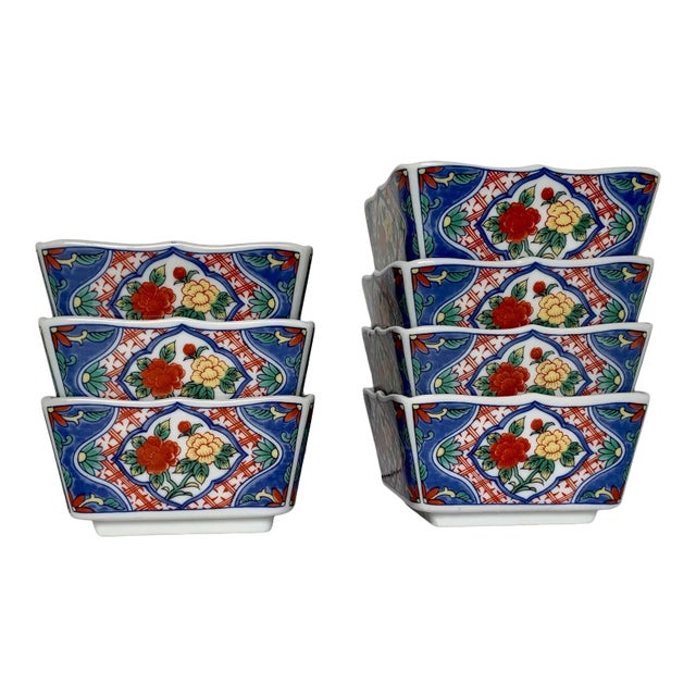 Vintage Late 20th Century Imari Square Ramekin Bowls - Set of 7 For Sale