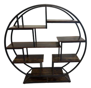 Large Vintage Round Architectural 6 Wooden Shelf Style Etagere'