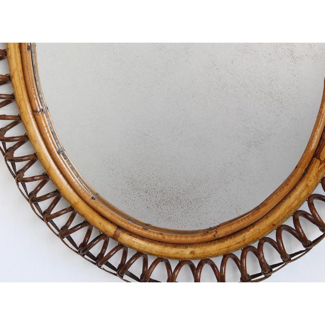 Vintage Italian Rattan Wall Mirror with Hanging Chain, 1960s For Sale - Image 9 of 14