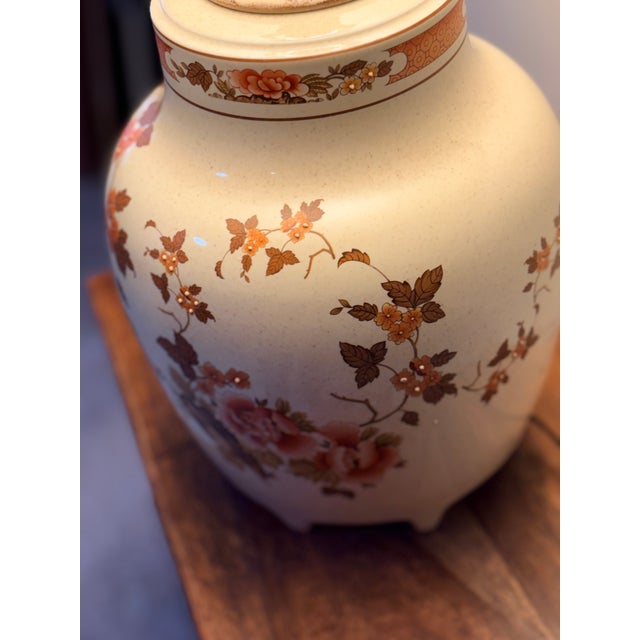 Mid-Century Modern 1950s Mid‑Century Modern Floral Ceramic Table Lamp With Soapstone Collar For Sale - Image 3 of 7