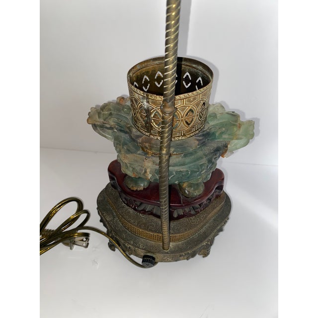 1930s Chinese Carved Jadite Lamp With Shade For Sale In New York - Image 6 of 8