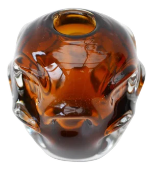 Mid-Century Modern Biomorphic-Shaped Handmade Crystal Vase in Amber and Brown attributed to Börne Augustsson for Åseda, Sweden