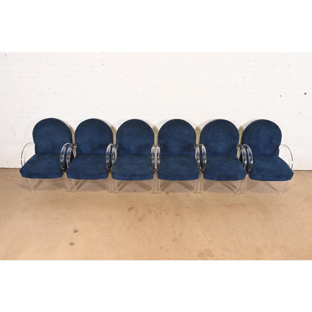1970s Leon Rosen for Pace Collection Modern Art Deco Lucite Waterfall Armchairs, Set of Six For Sale - Image 5 of 15