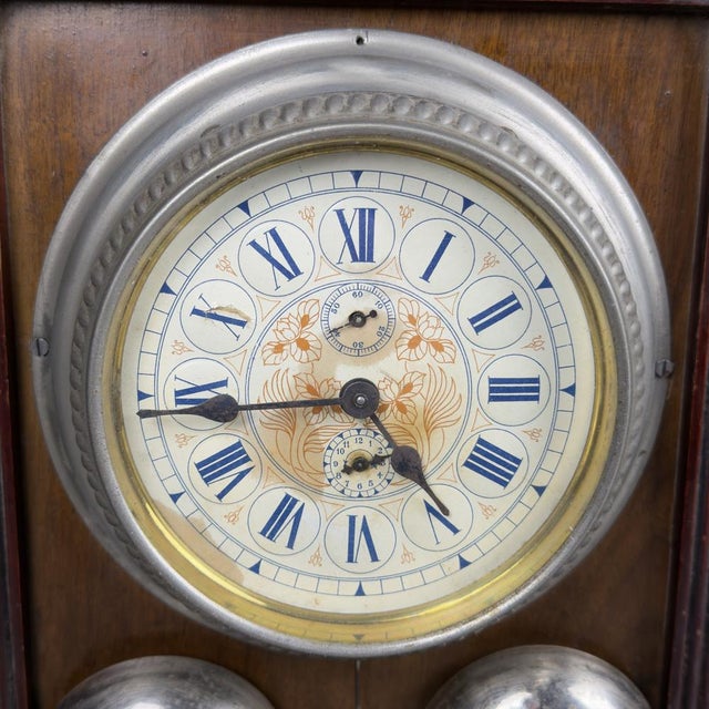 Antique Empire Wooden Hand-Wound Mechanical Clock with Bell, 1890s For Sale - Image 6 of 14