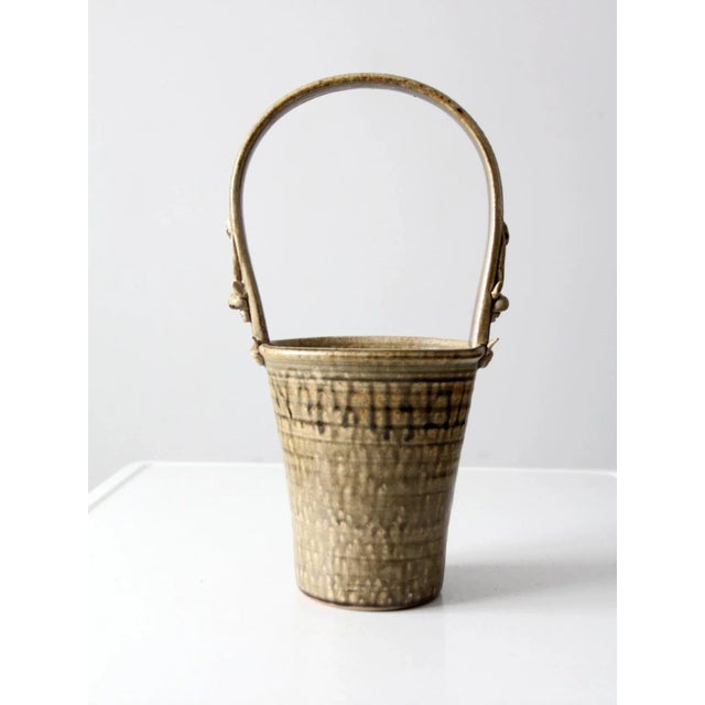 Ceramic Vintage Frank Polizzi Pottery Basket Vase For Sale - Image 7 of 13