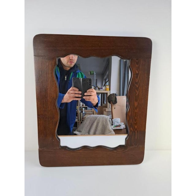 Mid-Century Czechoslovak Wavy Wooden Frame Wall Mirror, 1940s For Sale - Image 16 of 17