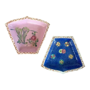 18th Century Chinese Porcelain Trapezoid Shape Sweet Meat Dish Plates in Famille Rose Glaze - A Pair