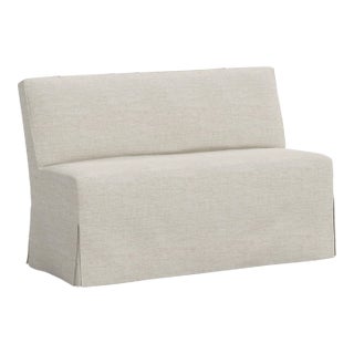 Stoffer Home x Cloth & Company Lindy Slipcover Dining Banquette in Relaxed Linen Zinc For Sale