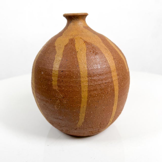 AMBIANIC presents Vintage Modern Art Pottery Bud Weed Vase Brown glazed stoneware pottery Unmarked 5 diameter x 6 h...