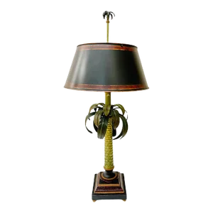 Vintage Tole Palm Tree Table Lamp With Tole Shade