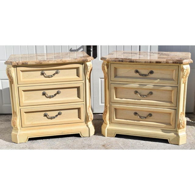 Vintage (1990's) Pair of Nightstands have an Italian Provincial Style. Made by: Thomasville Furniture part of the...