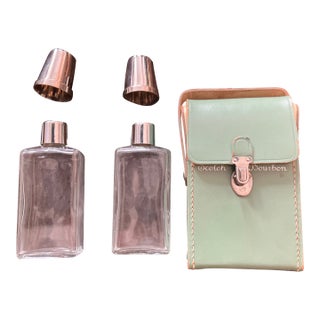 Vintage Travel Bar Case With Two Small Glass Flasks - 3pcs For Sale
